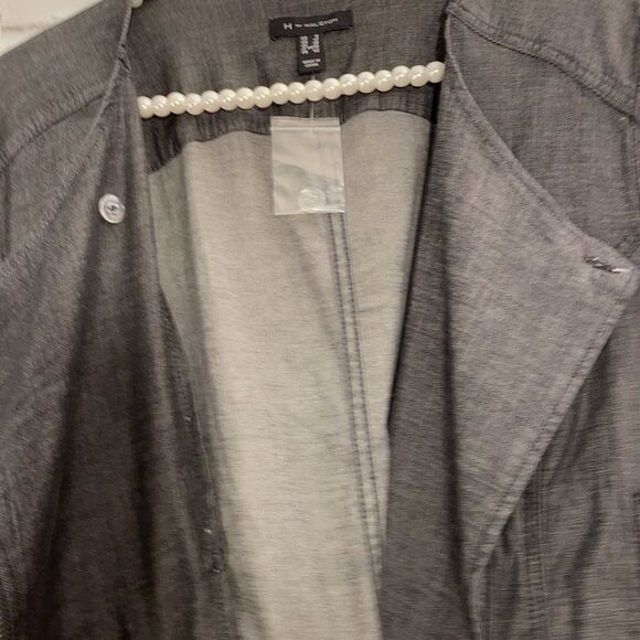 H for Halston Dark Grey Stretch Chambray Motorcycle Jacket Zippers Retro - Picture 4 of 6
